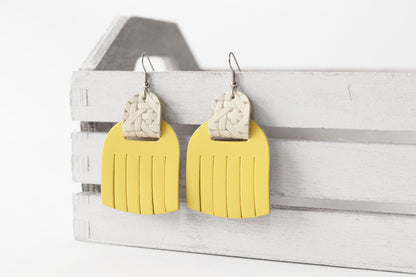 Leather Earrings / Fringies / Butter Popcorn & Woven Chalk White