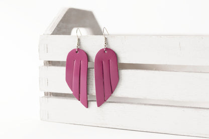 Leather Earrings / Mini Fringe / Berry-ish