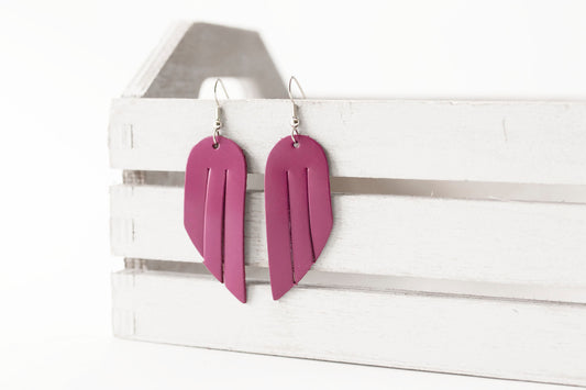 Leather Earrings / Mini Fringe / Berry-ish