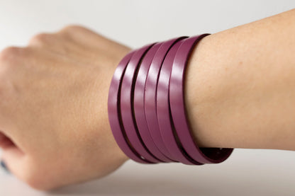 Leather Bracelet / Original Sliced Cuff / Berry-ish