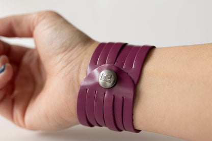 Leather Bracelet / Original Sliced Cuff / Berry-ish