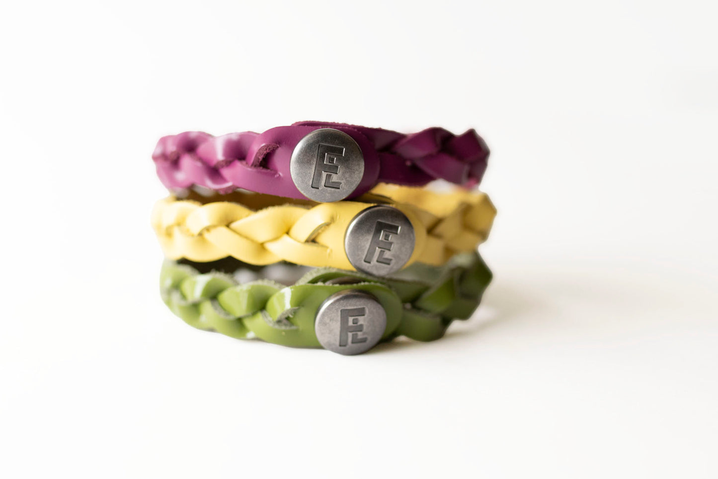 Braided Leather Bracelet Trio / Sunny Orchard