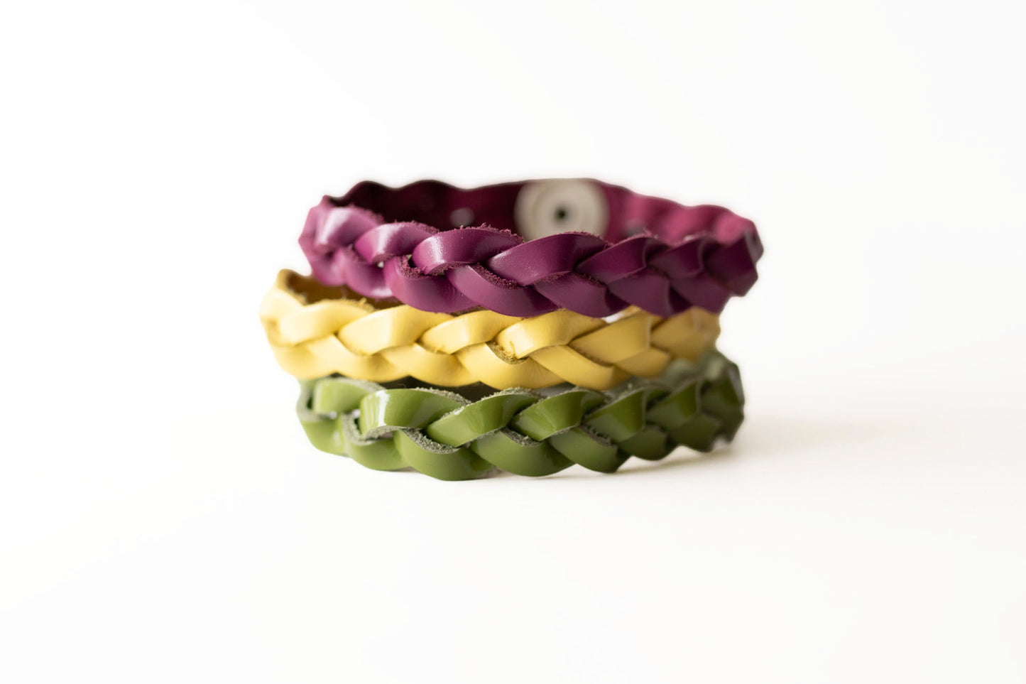 Braided Leather Bracelet Trio / Sunny Orchard
