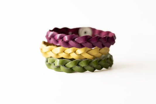 Braided Leather Bracelet Trio / Sunny Orchard
