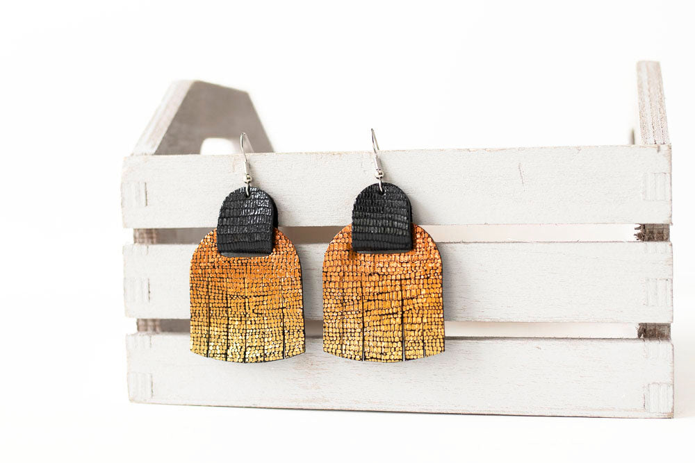 Leather Earrings / Fringies / Volcanic Sparkle