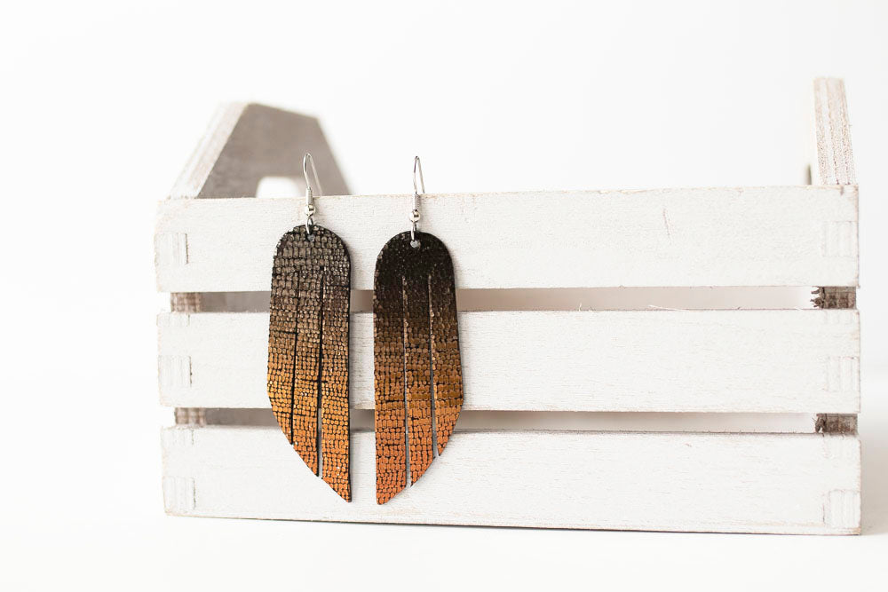 Leather Earrings / Fringe / Volcanic Sparkle