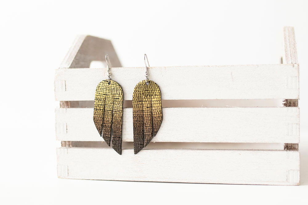 Leather Earrings / Mini Fringe / Volcanic Sparkle
