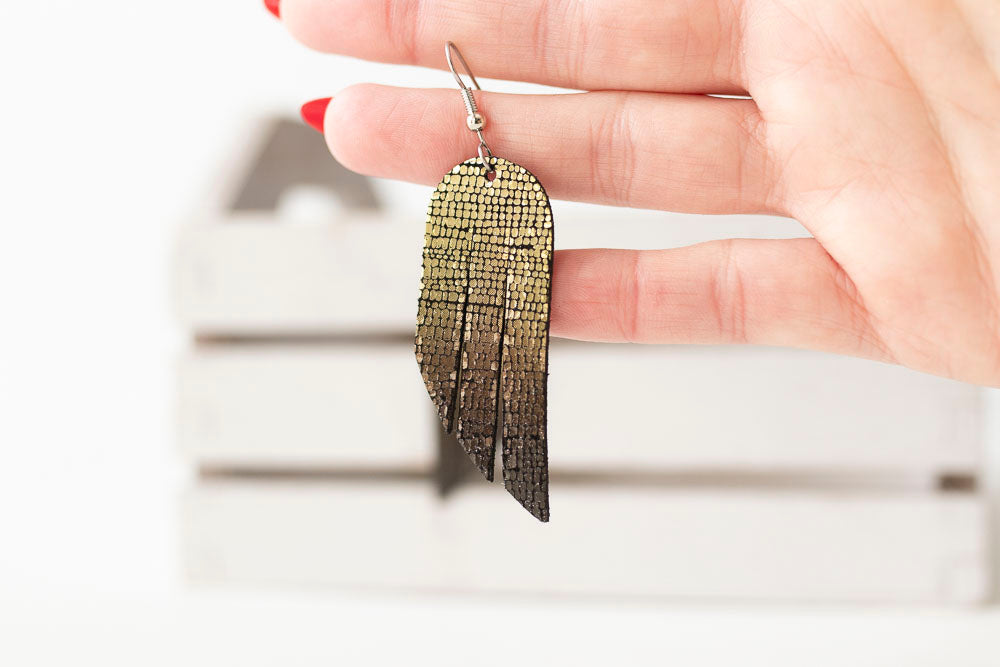 Leather Earrings / Mini Fringe / Volcanic Sparkle