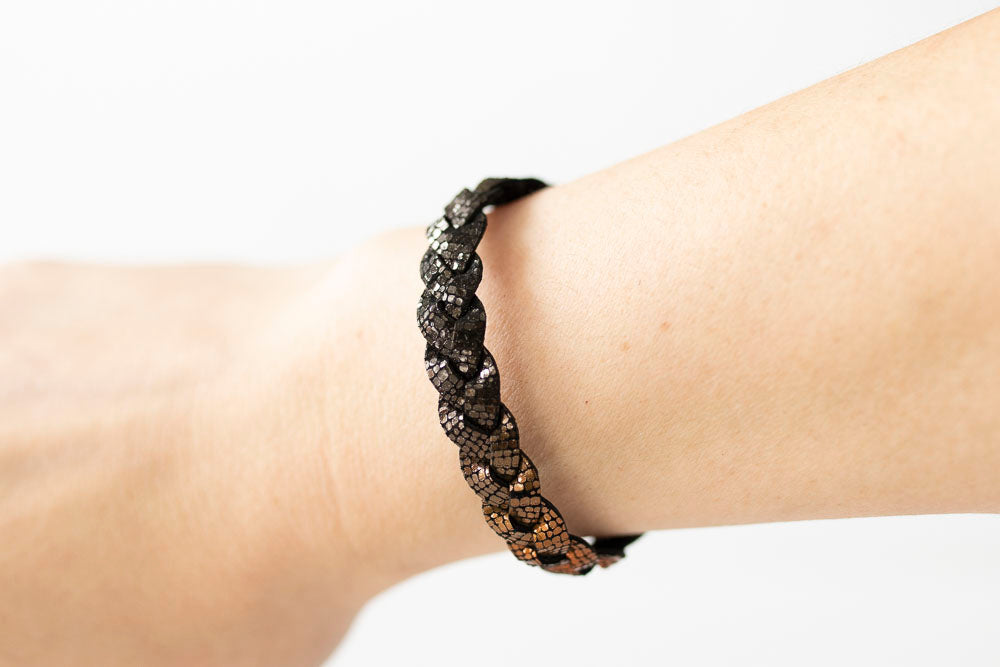 Braided Leather Bracelet / Volcanic Sparkle