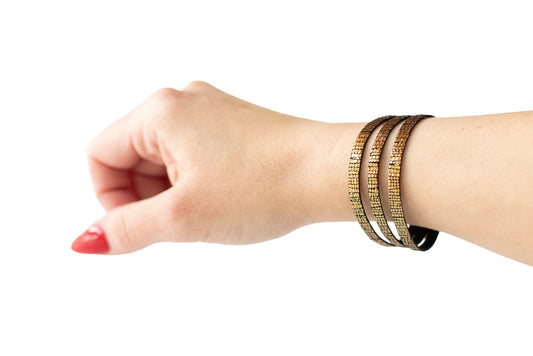 Leather Bracelet / Ultra Skinny Sliced Cuff / Volcanic Sparkle
