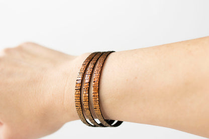 Leather Bracelet / Ultra Skinny Sliced Cuff / Volcanic Sparkle