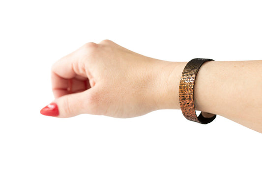 Leather Bracelet / Skinny Slim Cuff / Volcanic Sparkle