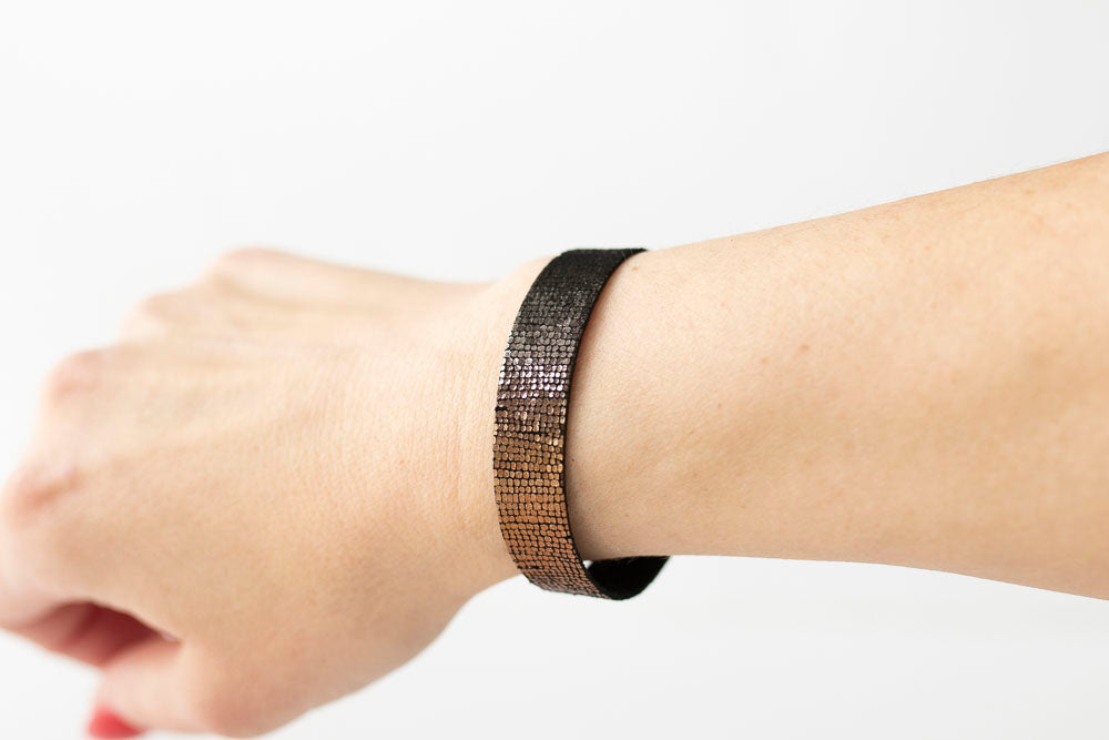 Leather Bracelet / Skinny Slim Cuff / Volcanic Sparkle