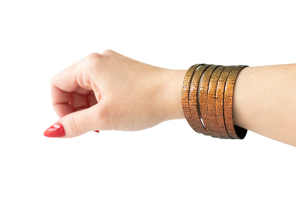 Leather Bracelet / Original Sliced Cuff / Volcanic Sparkle