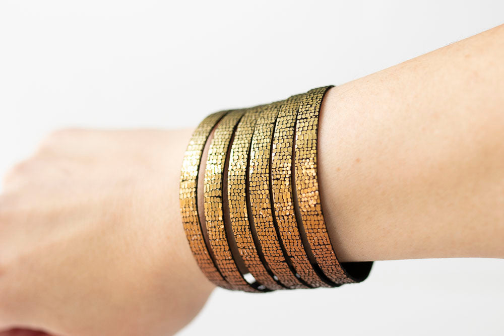 Leather Bracelet / Original Sliced Cuff / Volcanic Sparkle