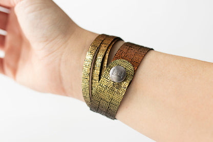 Leather Bracelet / Skinny Sliced Wrap Cuff / Volcanic Sparkle