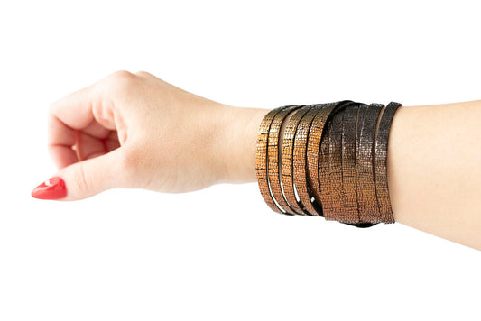 Leather Bracelet / Original Sliced Wrap Cuff / Volcanic Sparkle