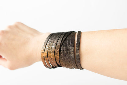 Leather Bracelet / Original Sliced Wrap Cuff / Volcanic Sparkle
