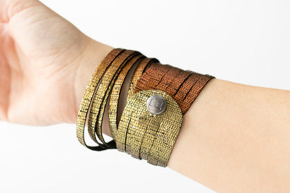 Leather Bracelet / Original Sliced Wrap Cuff / Volcanic Sparkle