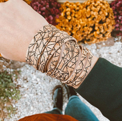 Leather Bracelet / Original Sliced Wrap Cuff / Denim Cork