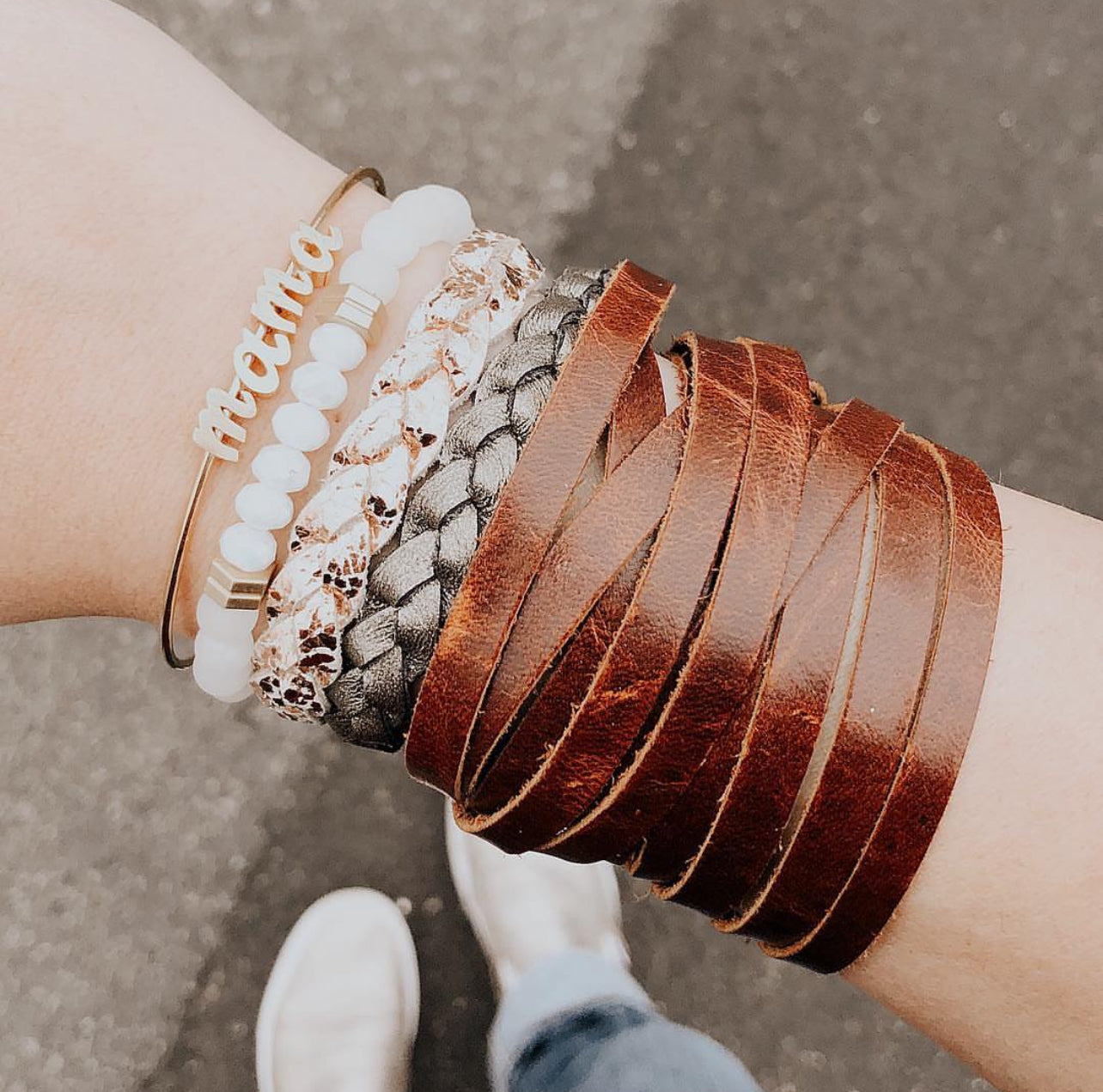 Leather Bracelet / Original Sliced Wrap Cuff / Denim Cork