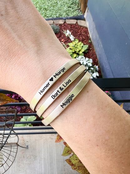 Leather Bracelet / Ultra Skinny Sliced Cuff / Custom Personalization