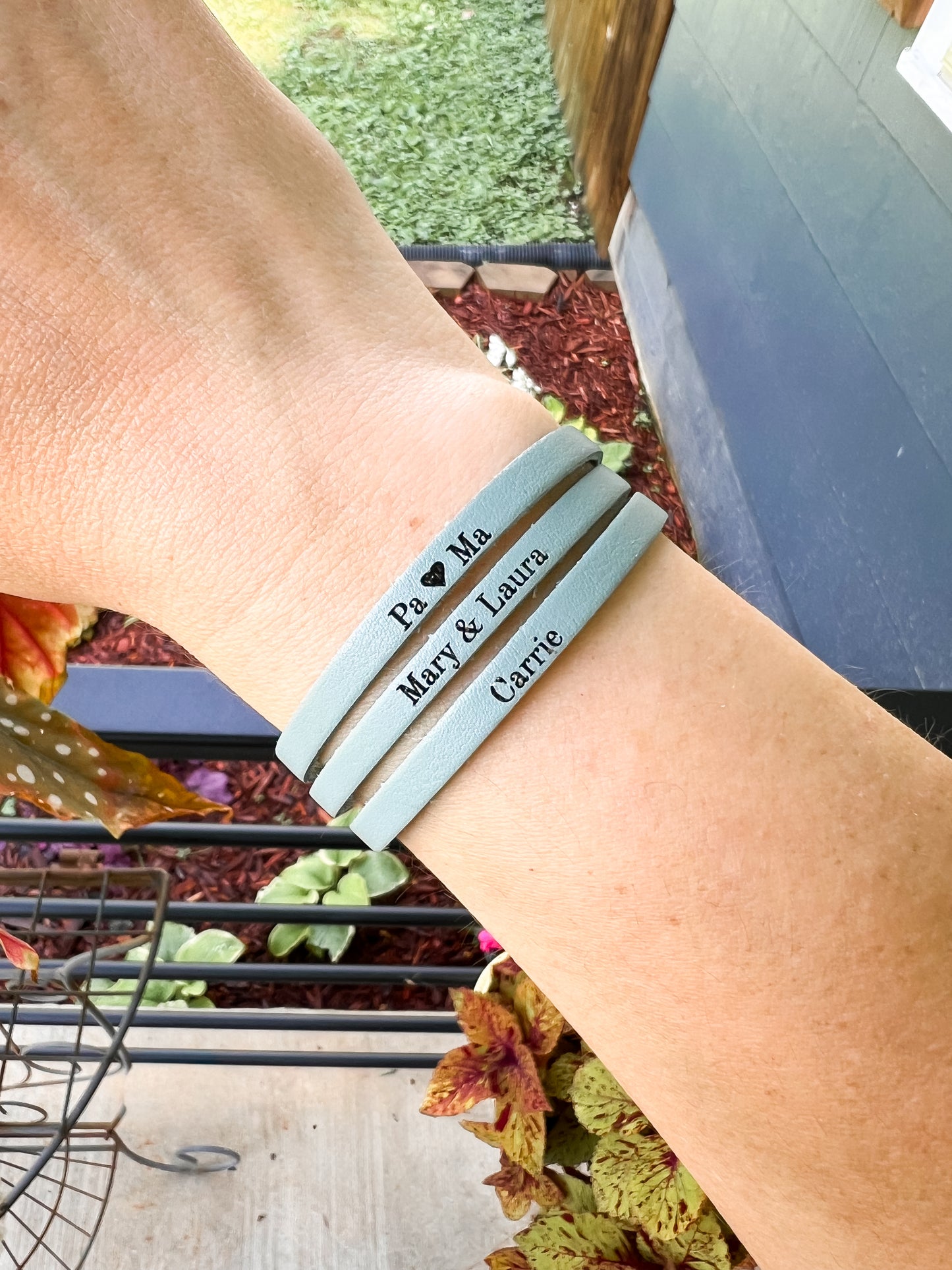 Leather Bracelet / Ultra Skinny Sliced Cuff / Custom Personalization