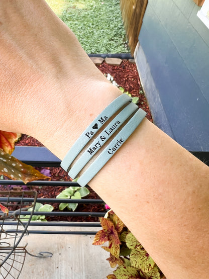 Leather Bracelet / Ultra Skinny Sliced Cuff / Custom Personalization