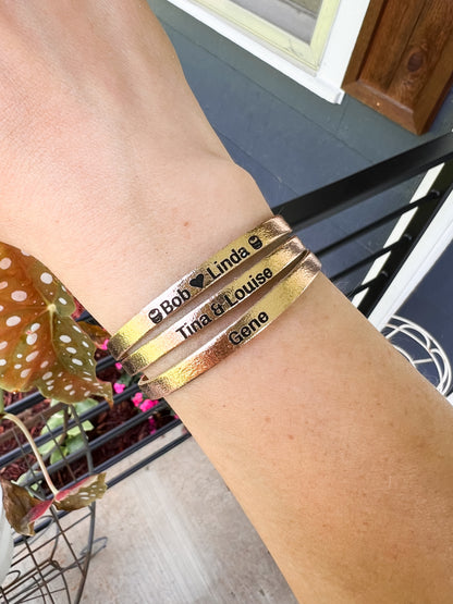 Leather Bracelet / Ultra Skinny Sliced Cuff / Custom Personalization