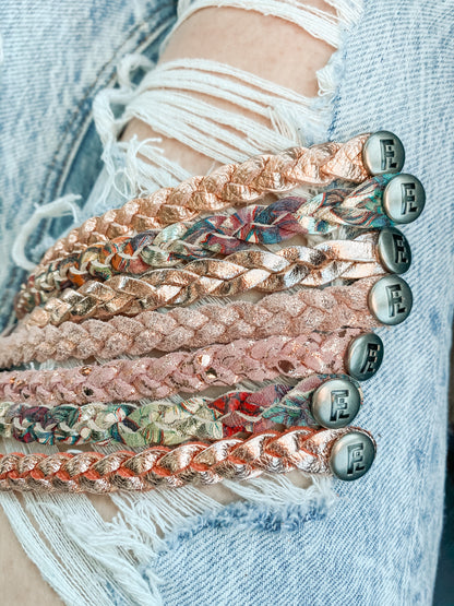 Braided Leather Bracelet / Pink Sapphire Shimmer
