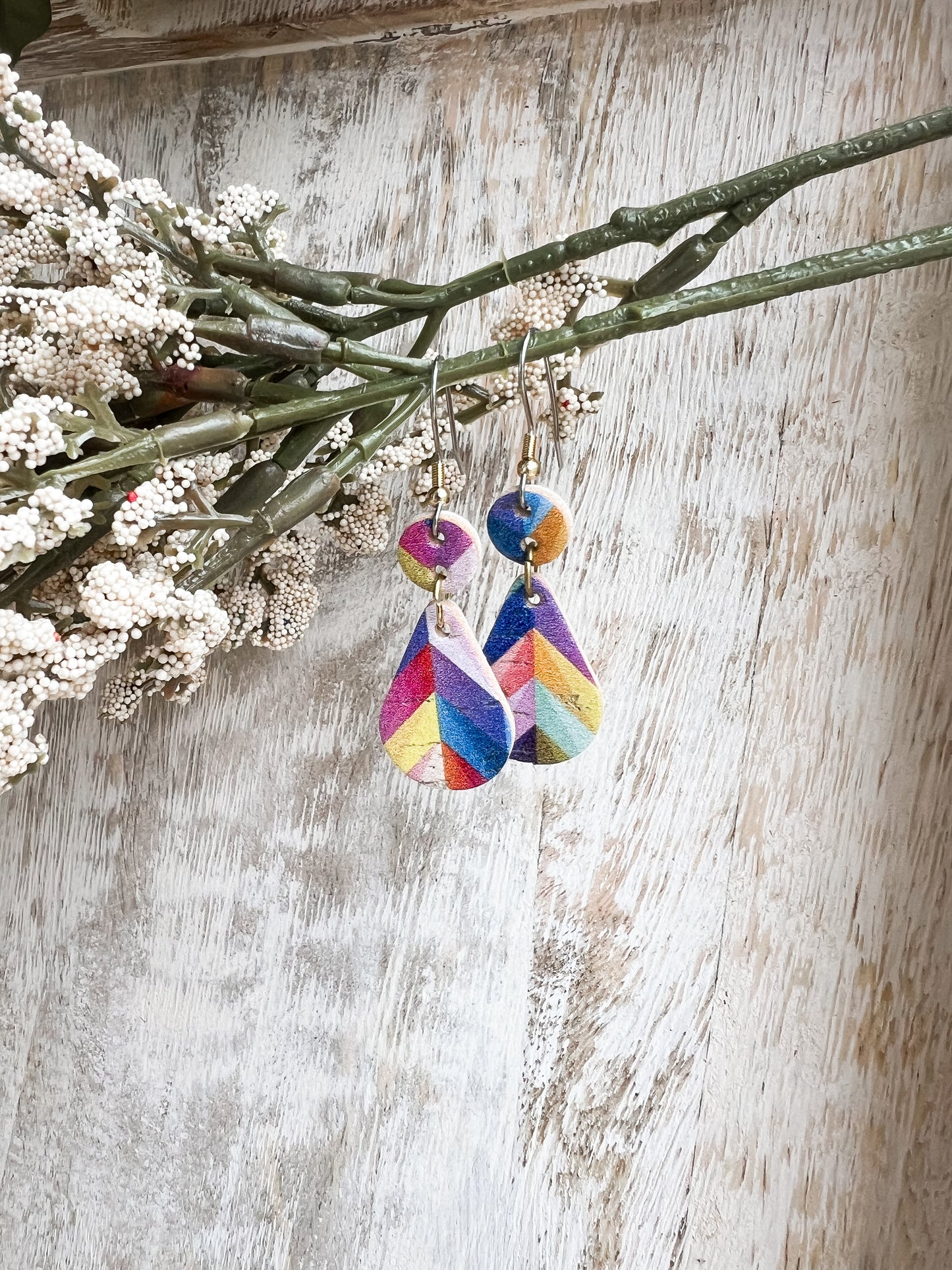 Leather Earrings / Droplets / Prismatic Shard Cork