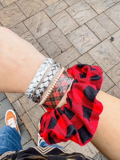 Leather Bracelet / Skinny Slim Cuff / Tartan