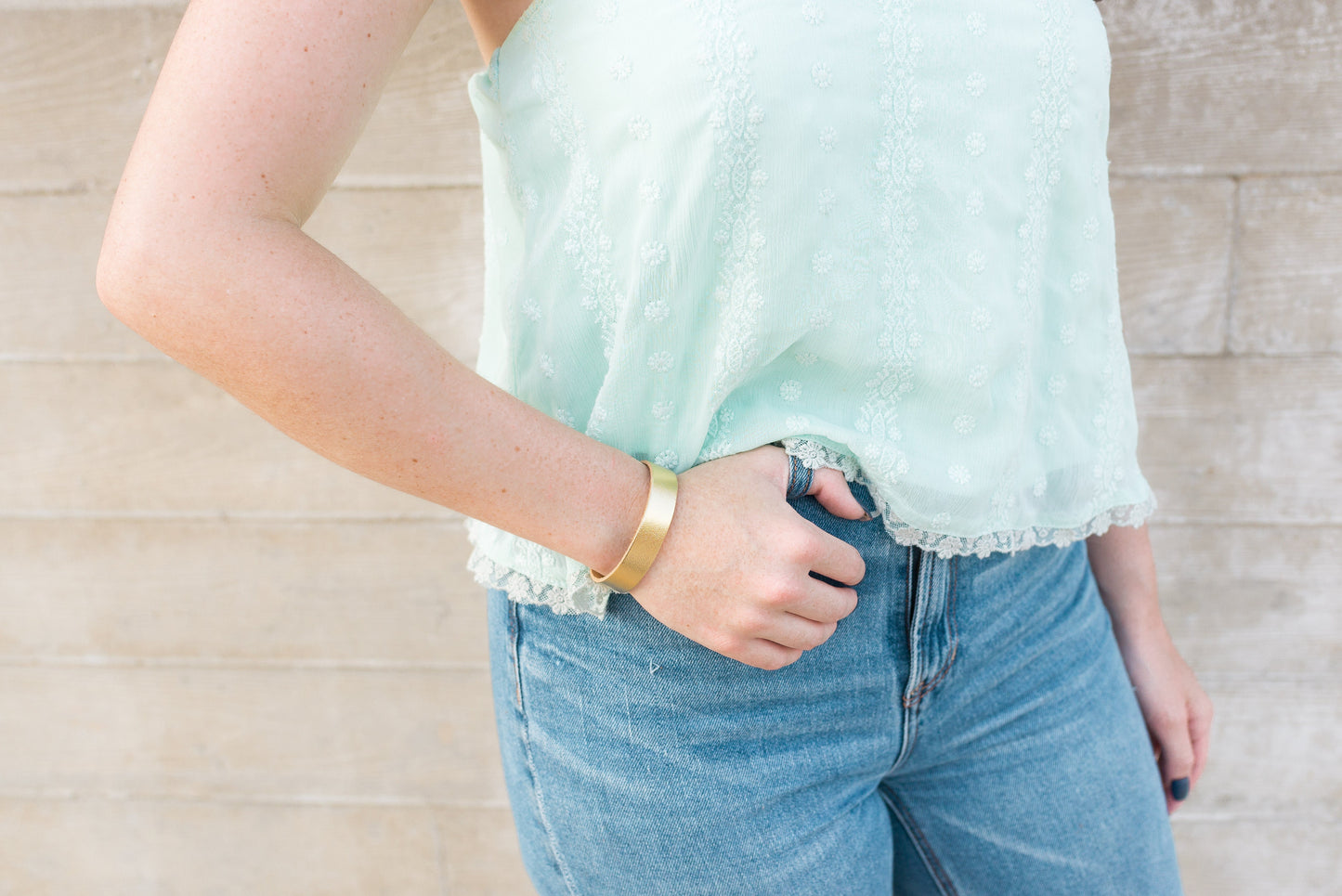 Leather Bracelet / Skinny Slim Cuff / Teal Quartz Shimmer