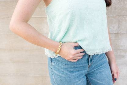 Braided Leather Bracelet / Jade Floral