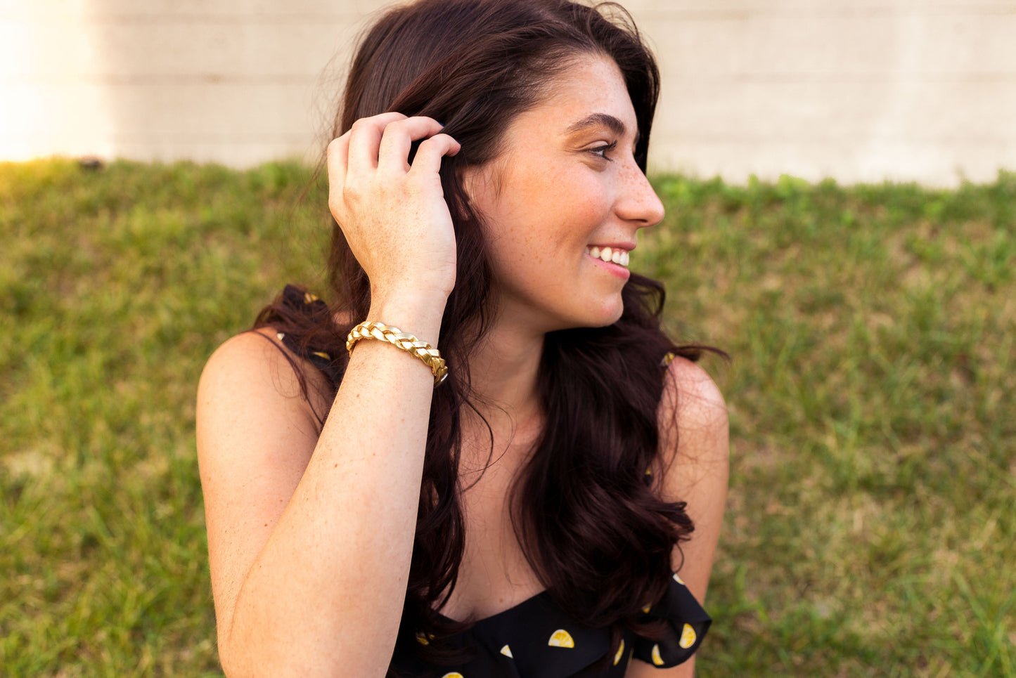 Braided Leather Bracelet / Jade Floral