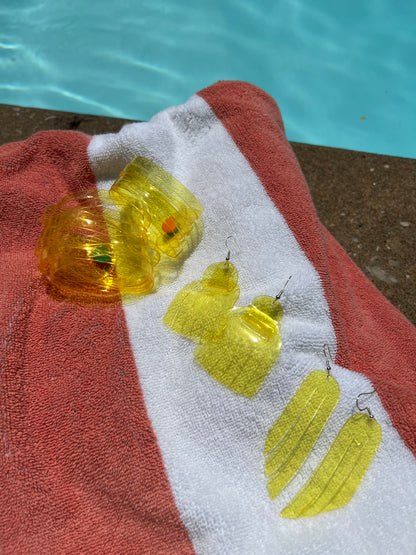 Leather Earrings / Mini Fringe / Lemon Jelly