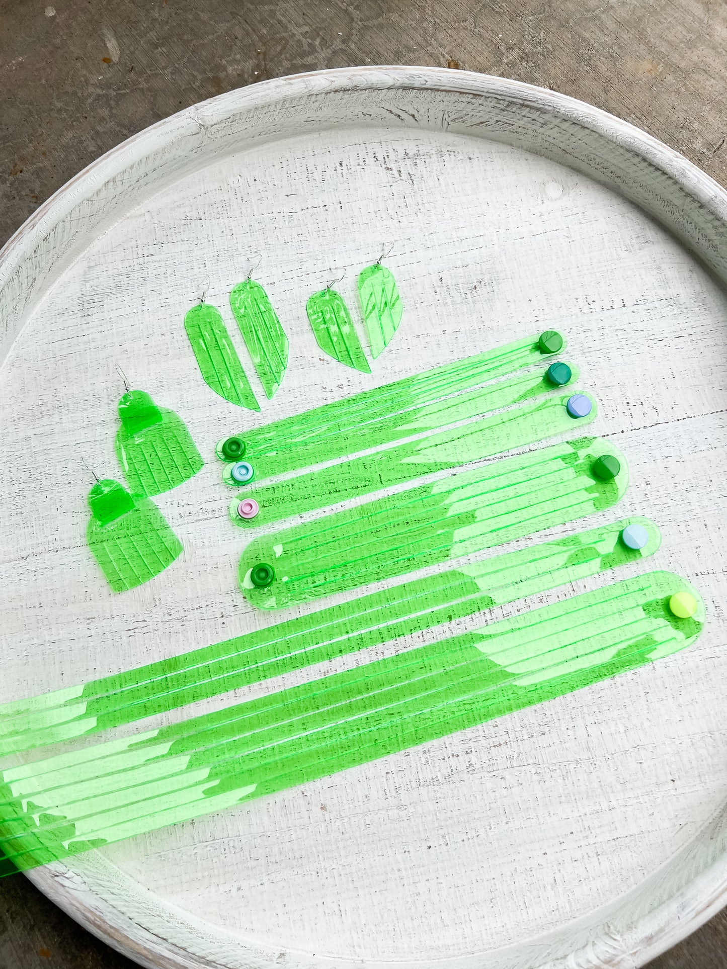 Leather Earrings / Mini Fringe / Lime Jelly