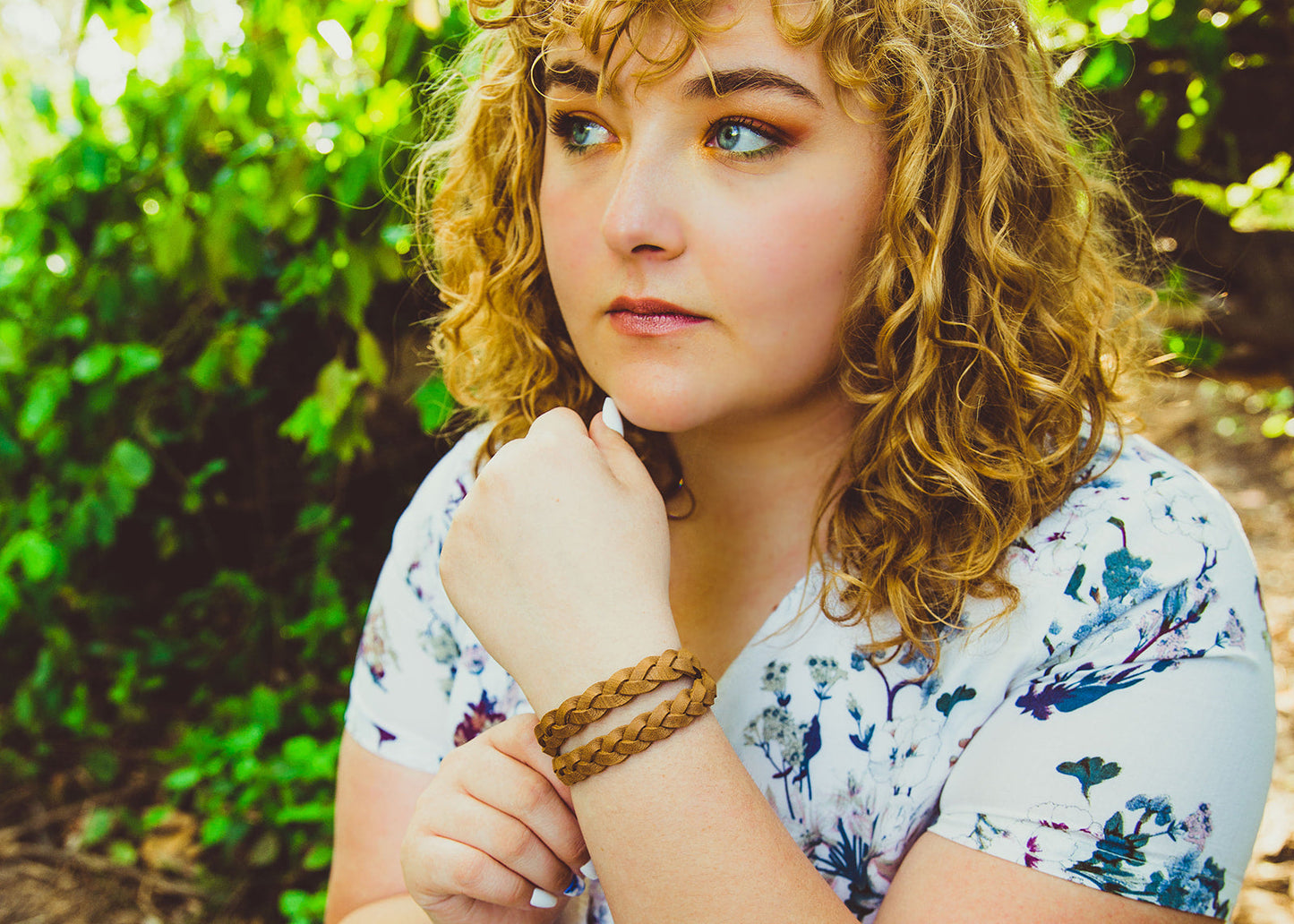 Double Wrap Braided Leather Bracelet / Teal Quartz Shimmer