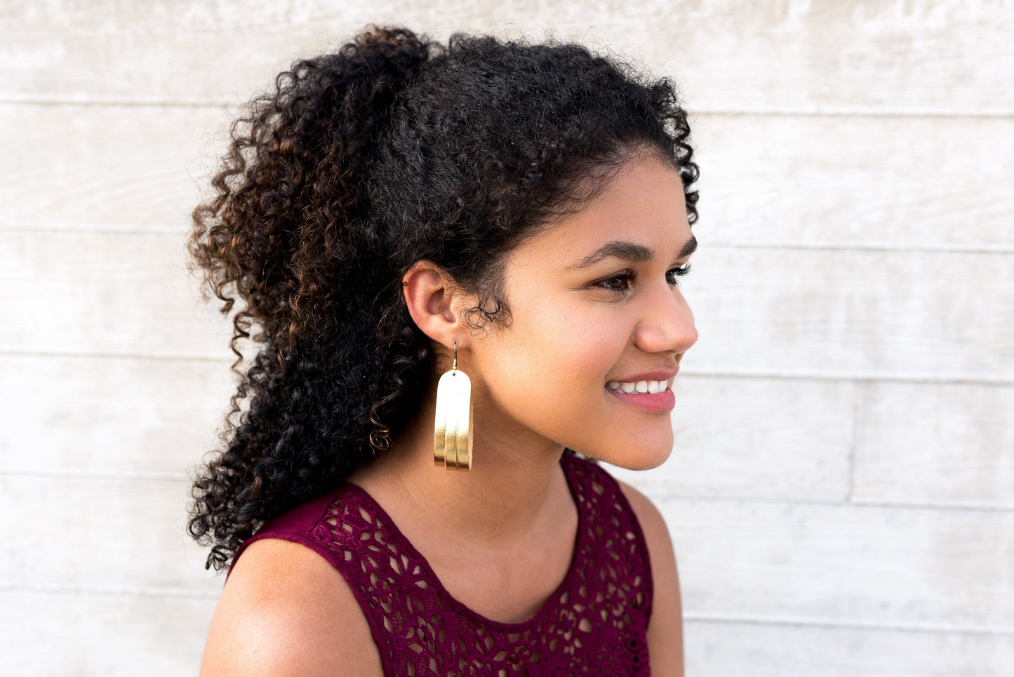 Leather Earrings / Sliced Leather / Aubergine