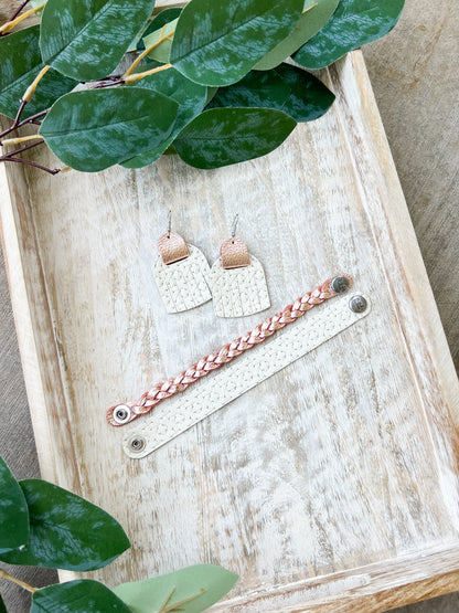 Leather Bracelet / Skinny Sliced Wrap Cuff / Woven Chalk White