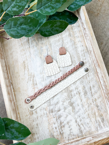 Leather Earrings / Fringies / Woven Chalk White & Rose Latte