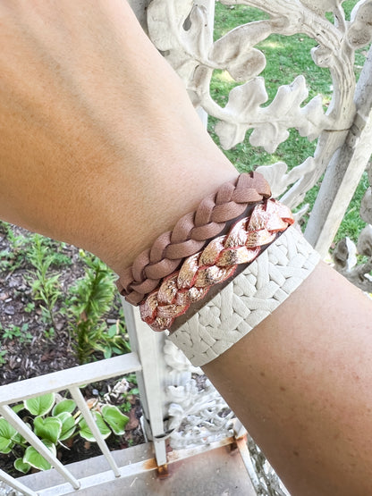 Leather Bracelet / Original Sliced Wrap Cuff / Woven Chalk White