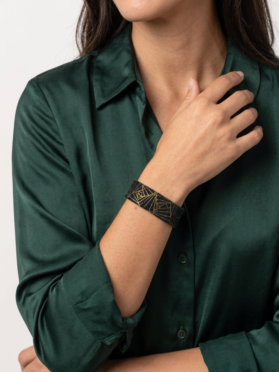 Leather Bracelet / Slim Cuff / Art Deco Glam
