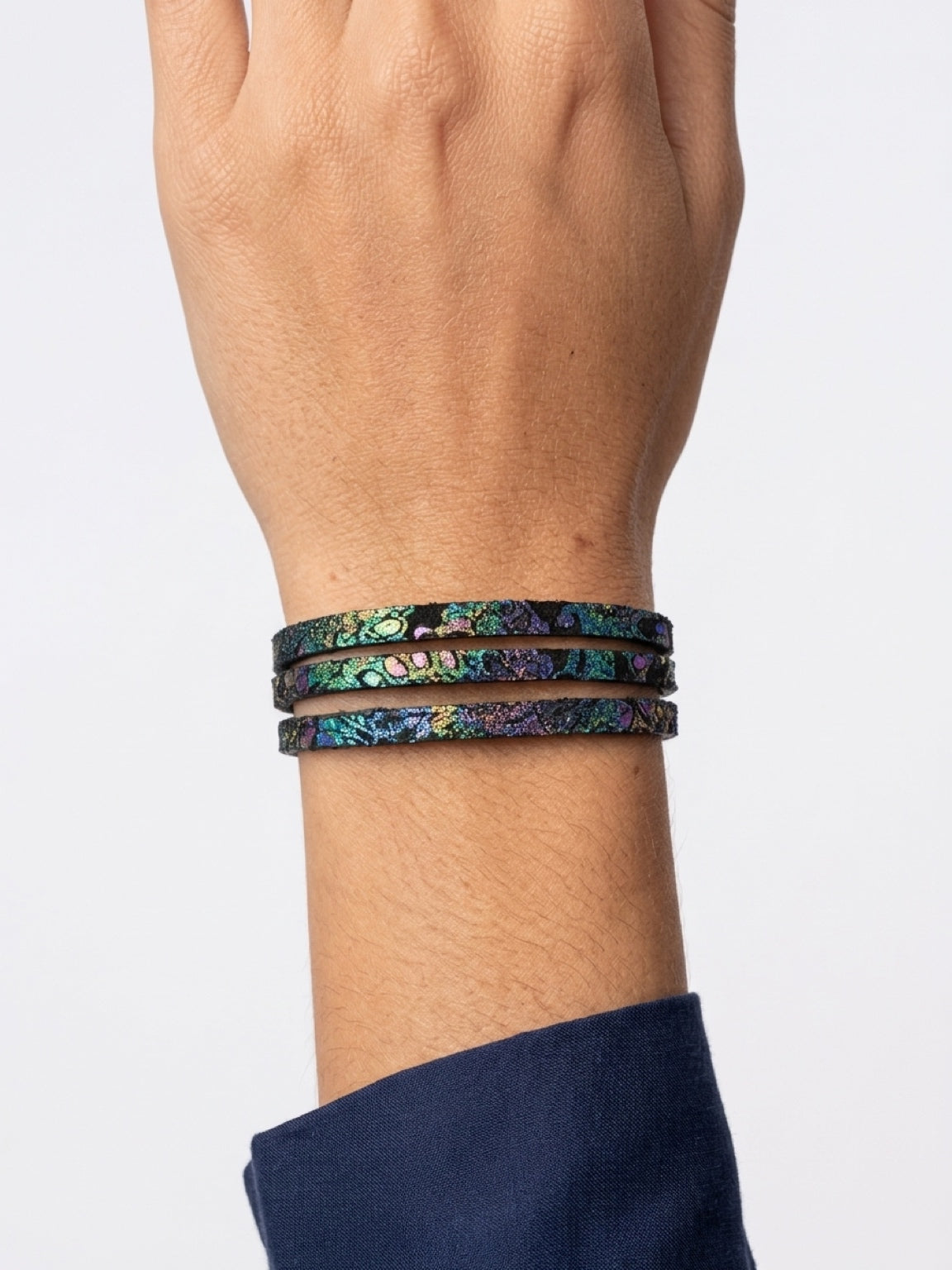 Leather Bracelet / Ultra Skinny Sliced Cuff / Cosmic Midnight