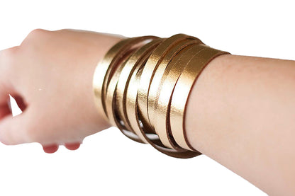 Leather Bracelet / Original Sliced Wrap Cuff / Metallic Gold