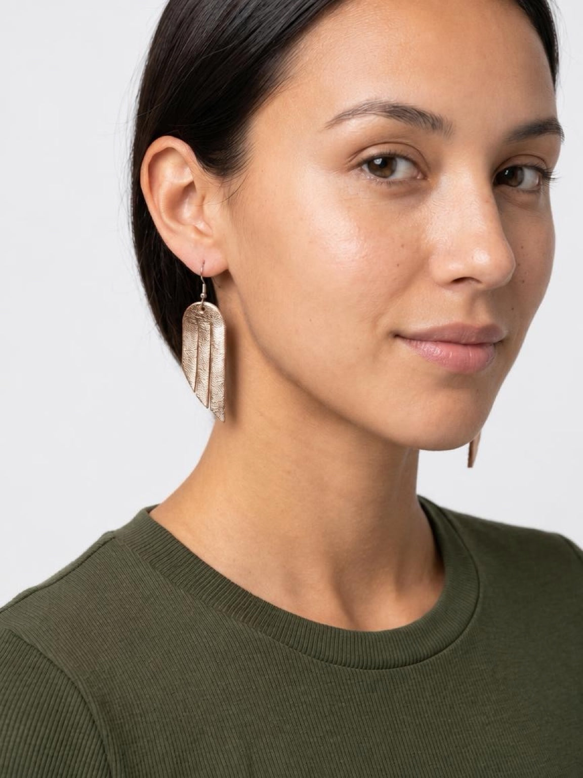 Leather Earrings / Mini Fringe / Metallic Rosegold
