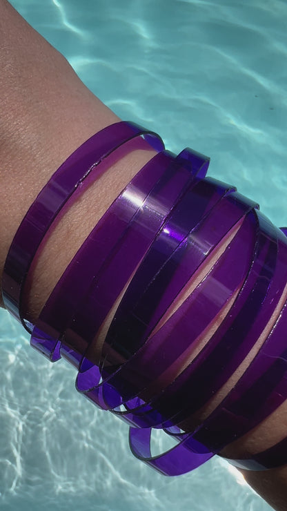 Leather Bracelet / Skinny Sliced Wrap Cuff / Grape Jelly