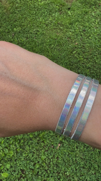 Leather Bracelet / Ultra Skinny Sliced Cuff / Rainbowy