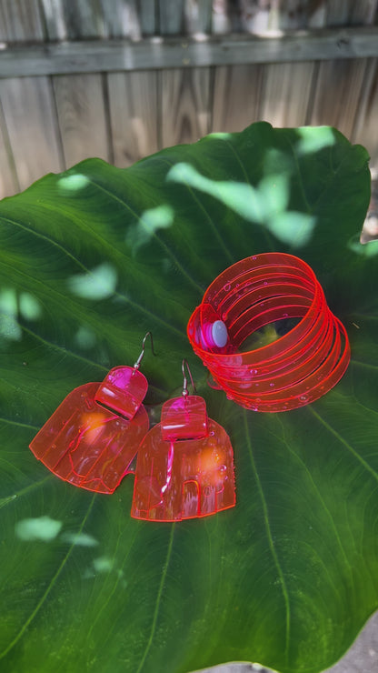 Leather Earrings / Fringe / Dragon Fruit Jelly