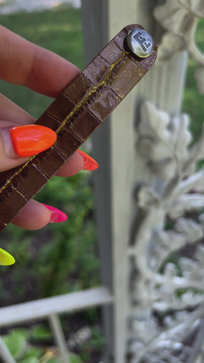 Leather Bracelet / Original Sliced Wrap Cuff / Chocolate Croc